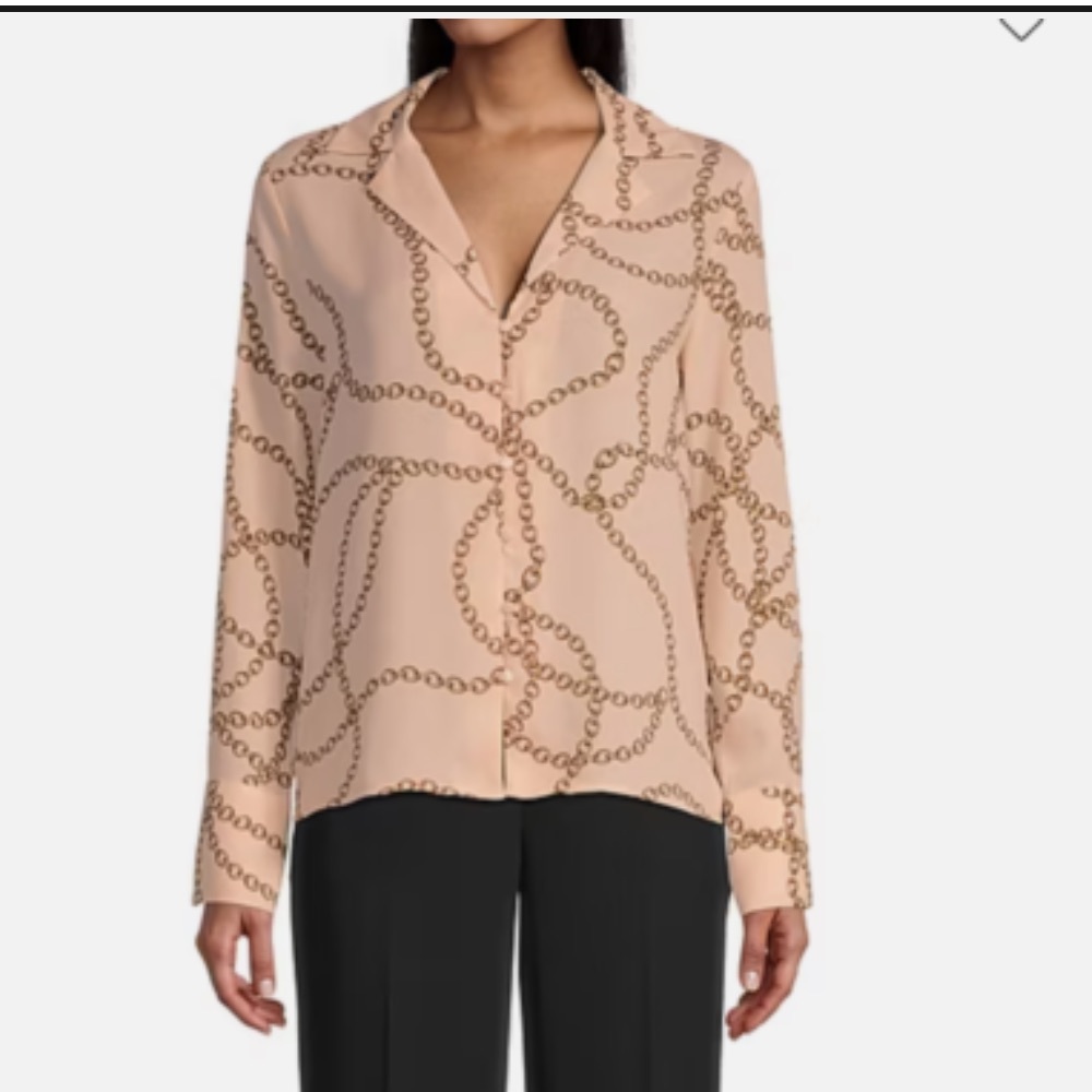 NWT Worthington Peach Chain Print Button Down Shirt SMALL